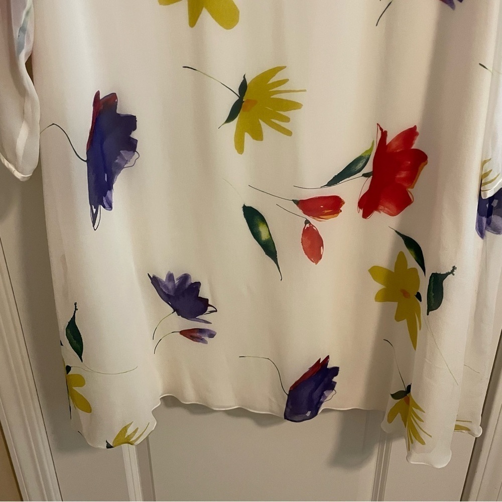 Vintage Anne Crimmins Silk Floral Print Dress with Scarf Cream Size 14 - 16 - Picture 8 of 17